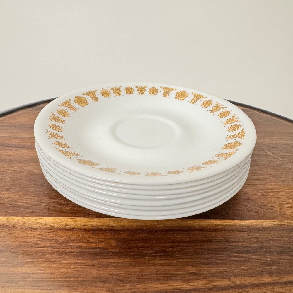 Corelle‎ Butterfly Gold Saucers Set of 8 White Gold Vintage 6" Vitrelle Glass - Picture 14 of 15